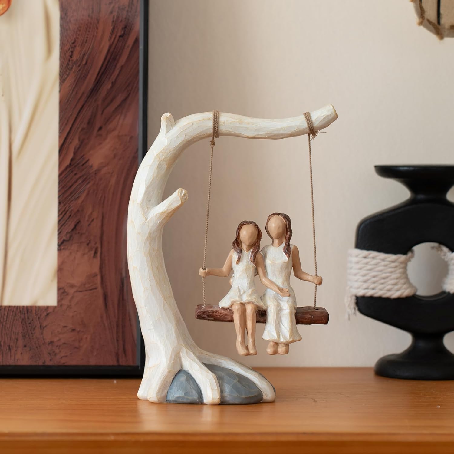 Regine Switzerland Swing Statue - Hand-Painted Mother Daughter Figurine | Perfect Birthday Gift