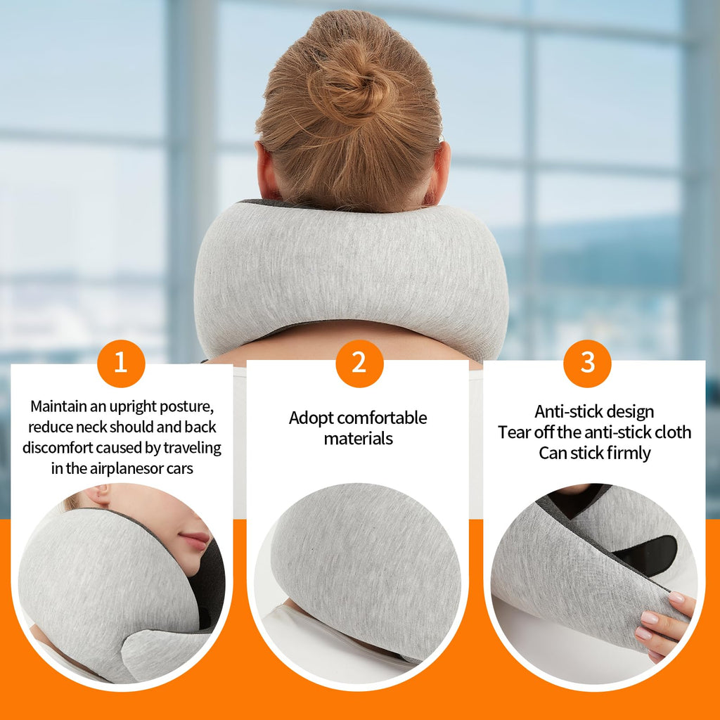Ziixmile Travel Neck Pillow for Airplane – Memory Foam 360° Support Compact Design Ergonomic Flight Pillow for Sleeping & Neck Support Portable Travel Pillows for Adults, Car, Office Home (Grey)