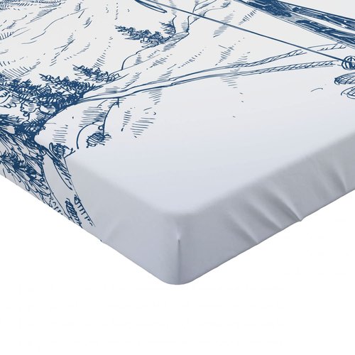 Ambesonne Winter Fitted Sheet, Sketchy Graphic of a Downhill Ski Elements in Snow Relax Calm View, Soft Decorative Fabric Bedding All-Round Elastic Pocket, Twin Size, White Blue