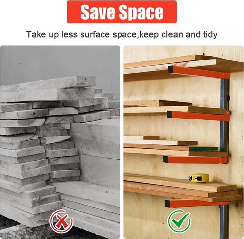 Lumber Rack - Wall-Mounted Storage Solution | Metal Wood Organizer with 3 Levers | 2 Pack, Orange
