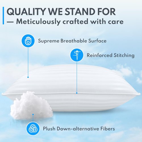 HEYCUZI Queen Size Bed Pillows - Breathable Down Alternative Pillows Set of 2 for Side, Back, and Stomach Sleepers Fluffy Cooling Hotel Quality Soft Microfiber Fill Premium Skin-Friendly