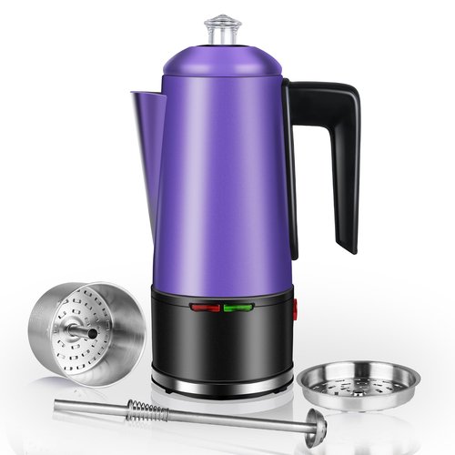 HOMOKUS Electric Coffee Percolator 12 CUPS Percolator Coffee Pot Stainless Steel Percolator Coffee Maker with Clear Knob Cool-touch Handle Auto Keep Warm Function (Purple)