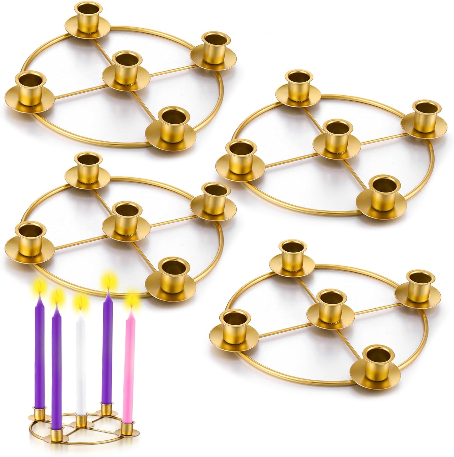 Newtay Christmas Advent Wreath Candle Holder - 5 Candle, 8.5 Inch Metal Gold Ring for Holiday Decor