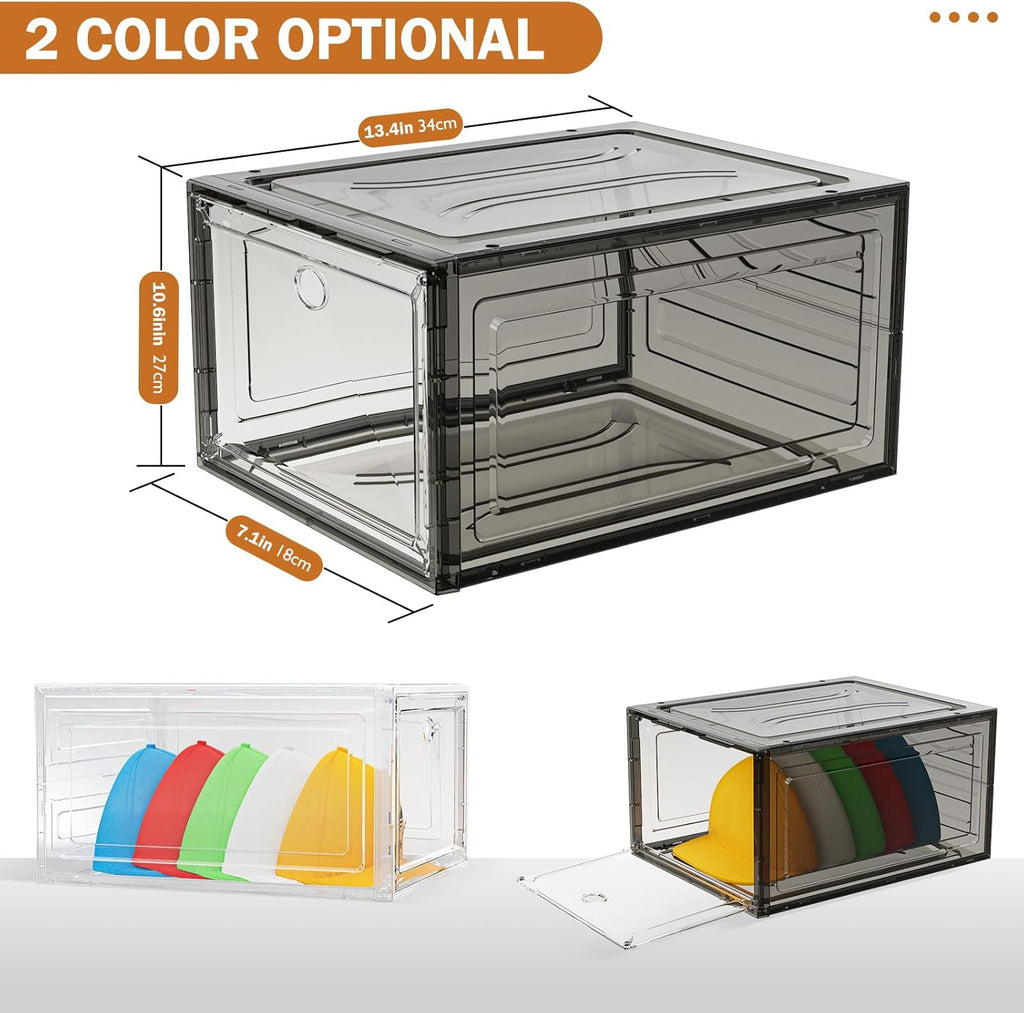 YKLSLH Hat Organizer - Durable Clear Storage Box for 40 Baseball Caps with Magnetic Door | White