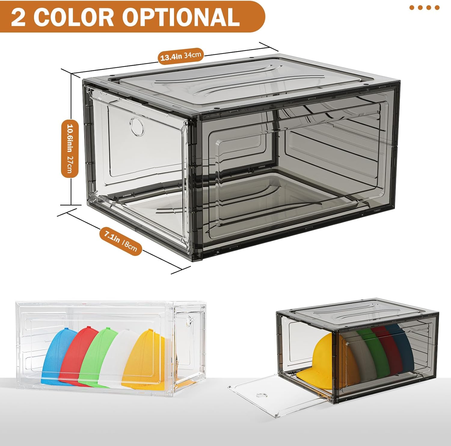 YKLSLH Hat Organizer - Durable Clear Storage Box for 40 Baseball Caps with Magnetic Door | White
