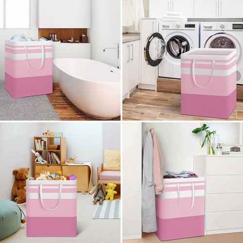 HomeHacks Large Waterproof Laundry Baskets - Collapsible Hampers with Reinforced Handles | Pink, 125L Each