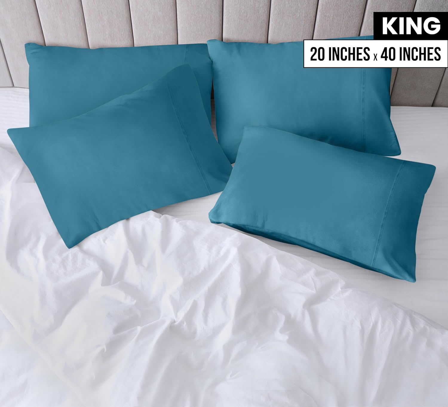 Utopia Bedding King Pillow Cases - 4 Pack - Soft Brushed Microfiber - Fade Resistant 20 X 40 Inches | Denim Blue
