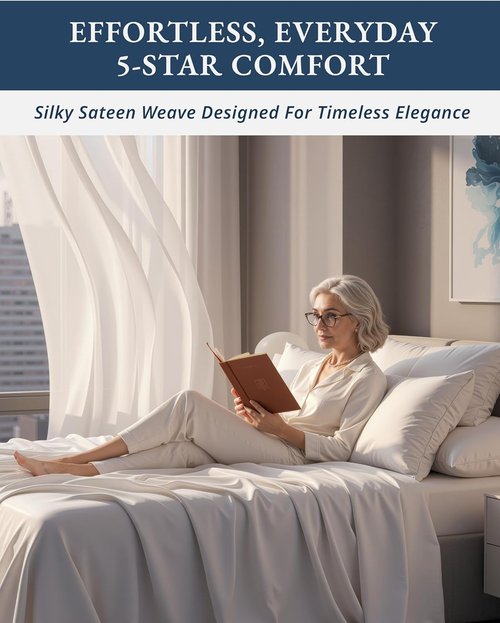 100% Egyptian Cotton Sheets King Size - Ultra-Soft & Breathable 4-Piece Set with Deep Pockets | Luxurious White Sateen Weave