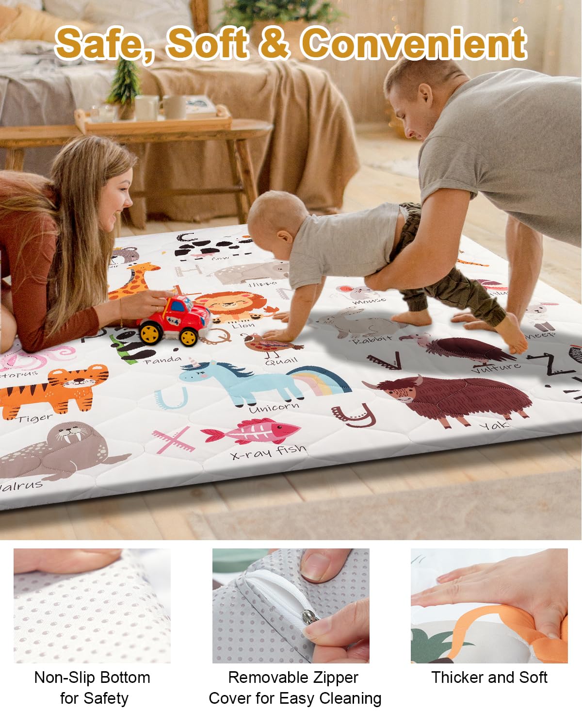 TINYHARBO Premium Foam Baby Play Mat - Extra Thick, Non-Slip & Machine Washable | 50" x 50" for Infants & Toddlers