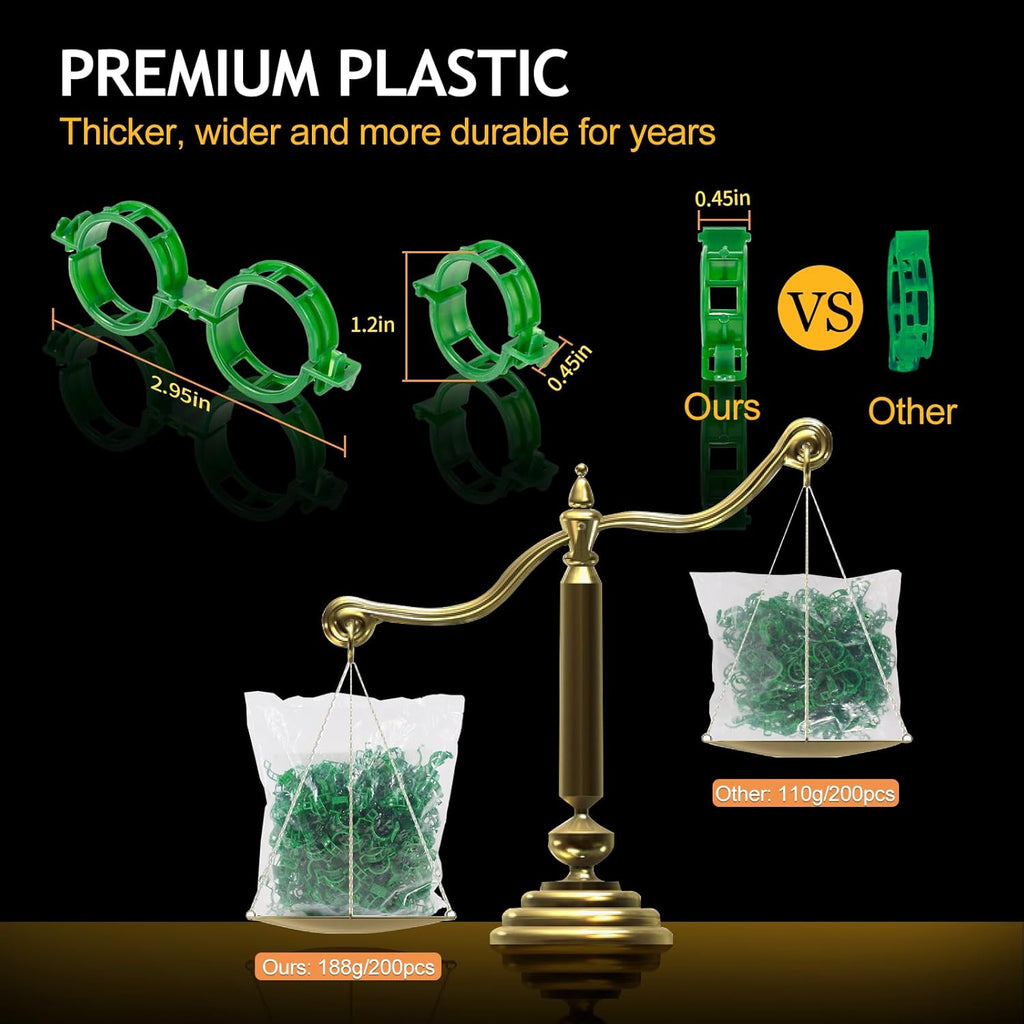 Skiennix 200Pcs Plant Support Clips - Secure Tomato & Grape Vine Clamps for Garden Netting (Green)