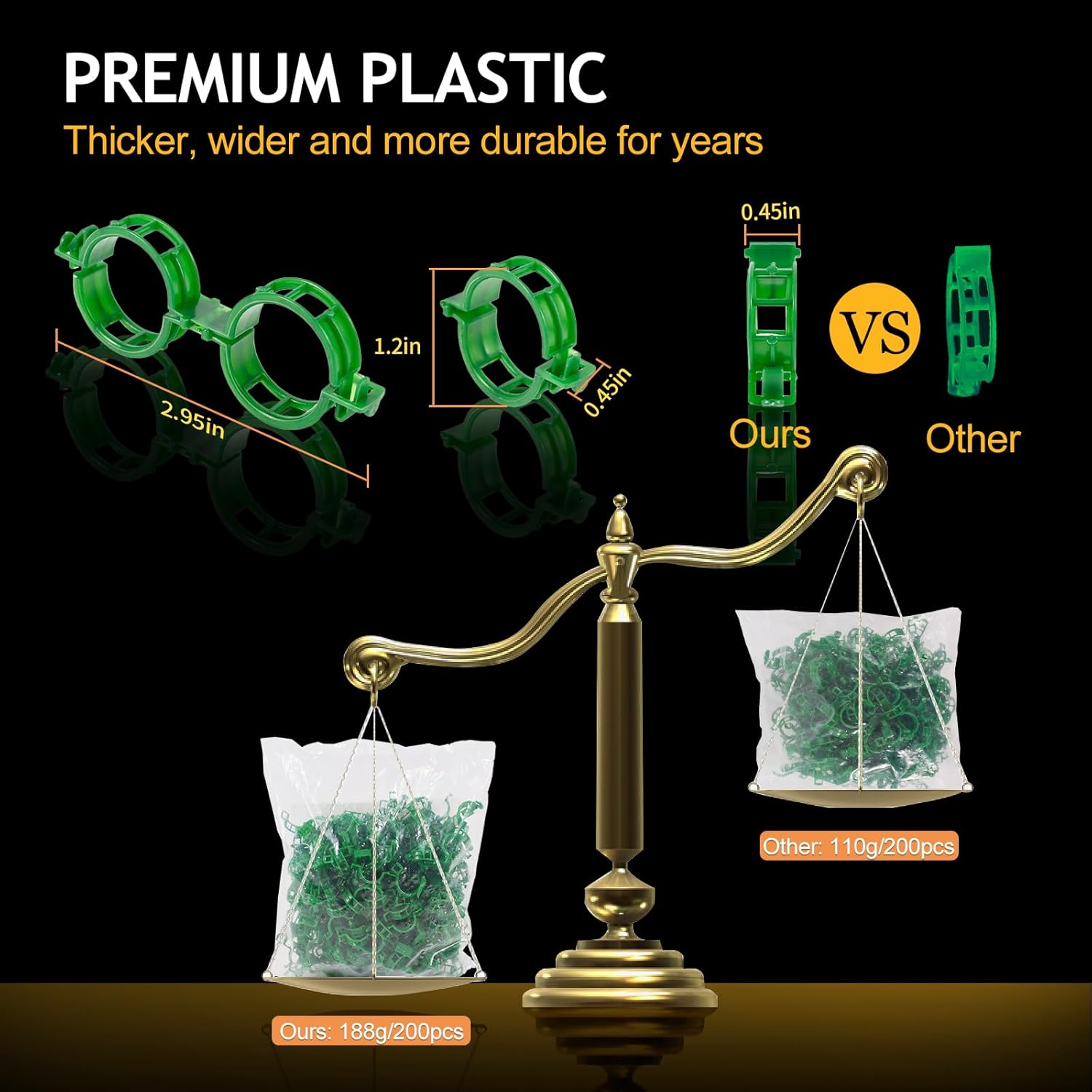 Skiennix 200Pcs Plant Support Clips - Secure Tomato & Grape Vine Clamps for Garden Netting (Green)