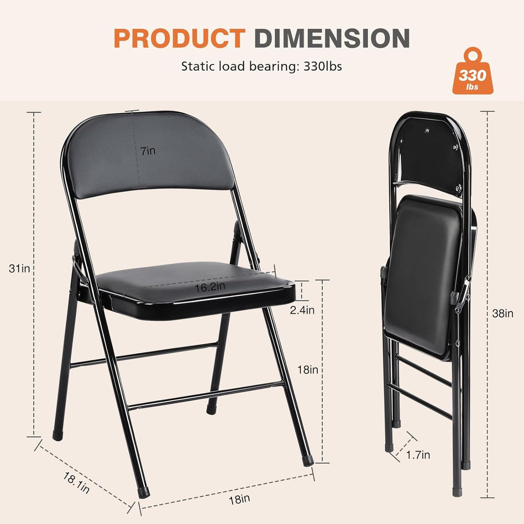 Sweetcrispy Folding Chairs - 12 Pack Leather Padded, Sturdy Metal, Easy Storage | Indoor & Outdoor Use