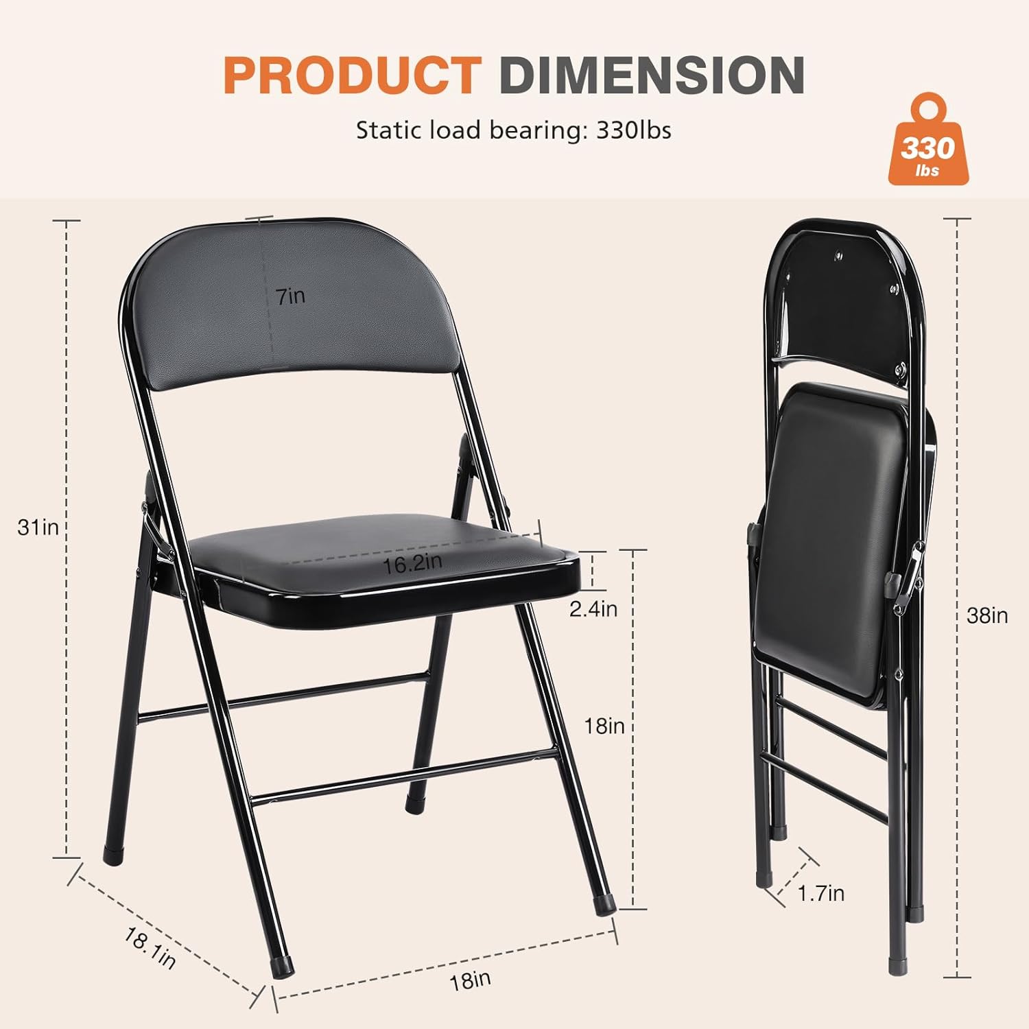 Sweetcrispy Folding Chairs - 12 Pack Leather Padded, Sturdy Metal, Easy Storage | Indoor & Outdoor Use