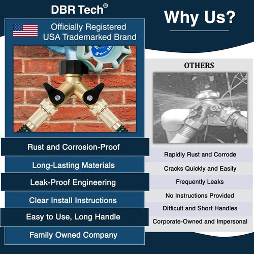 DBR Tech® Heavy Duty Hose Splitter - Premium Brass Wye Connector with Double Shut Off Valve | Rust-Resistant Finish