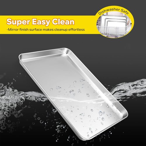 E-far Stainless Steel Baking Cookie Sheet Pan Set - 3 Sizes (16"/12.4"/10.4") | Non-Toxic & Dishwasher Safe