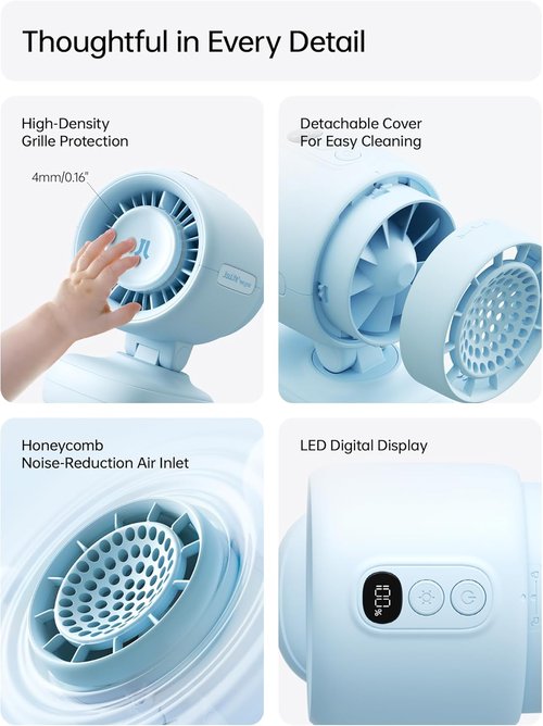 JISULIFE Clip Fan 2026 - Compact & Stylish with 38H Cooling, Soft Night Light | Detachable for Stroller or Desk (Yellow)