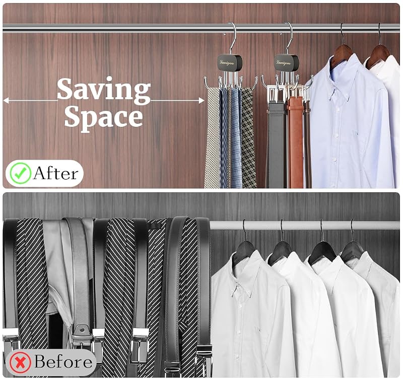 Lumigens Black 2-Piece Belt & Tie Organizer Hanger for Closet, Multi-Use