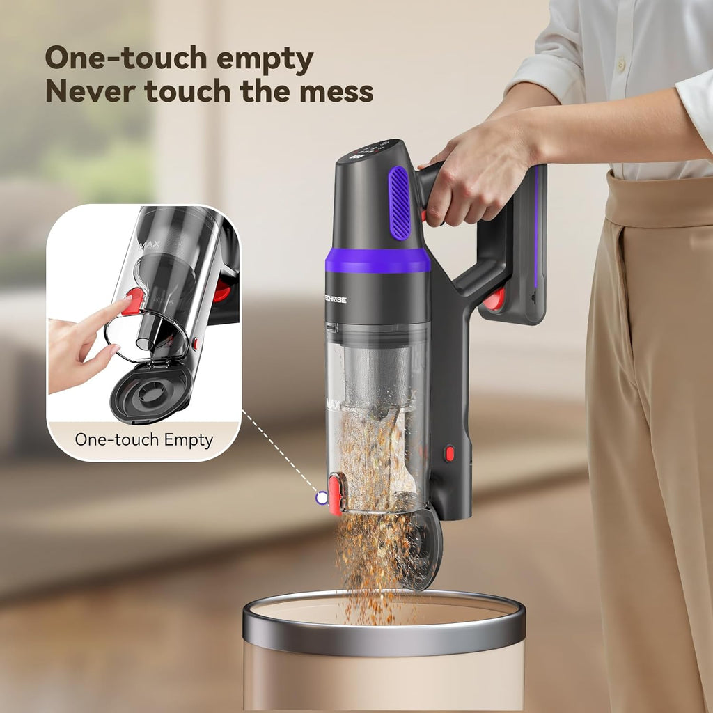 TechRise Cordless Vacuum Cleaner - 500W Stick Vacuum with Anti-Tangle Brush & 60-Minute Runtime for Home Use