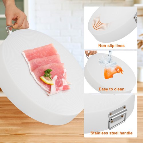 ZQVU Large Plastic Butcher Round 3''Thick Cutting Board，Kitchen Use Double Sided non Slip White Heavy Duty Butcher Cutting Board，Perfect for Chopping Bone and Raw Meat Block，Easy to Clean15''*15"*3''