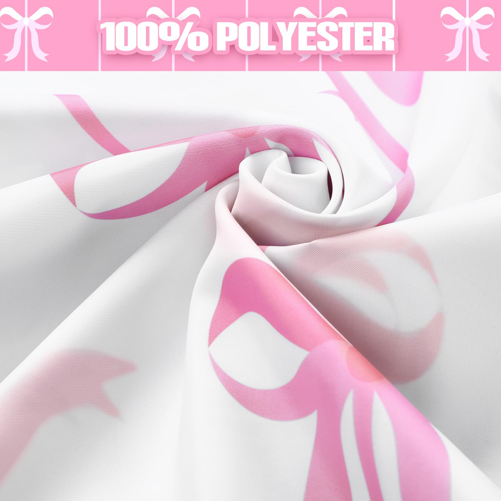 Maasechs 4 Pcs Bow Shower Curtain Set Cute Coquette Bathroom Decor Bow Knot Aesthetic Girly Shower Curtain Set with Non-Slip Rug Toilet Lid Cover Bath Mat and 12 Hooks(White Background,Pink)