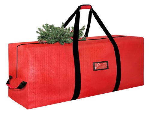 Christmas Tree Storage Bag, 9FT Large Christmas Tree Bag 600D with Reinforced Handles, Heavy Duty 9 Foot Tree Bags for Storage Waterproof Xmas Tree Box, Dual Zippers, Wide Opening, Red