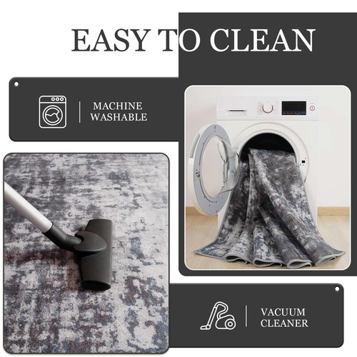 Enqinar Modern Abstract 3x5 Rug, Non Slip Entryway Rug, Soft Machine Washable Rugs for Indoor Entry, Low Pile Stain Resistant Distressed Rug for Living Room, Bedroom, Dark Grey Blue