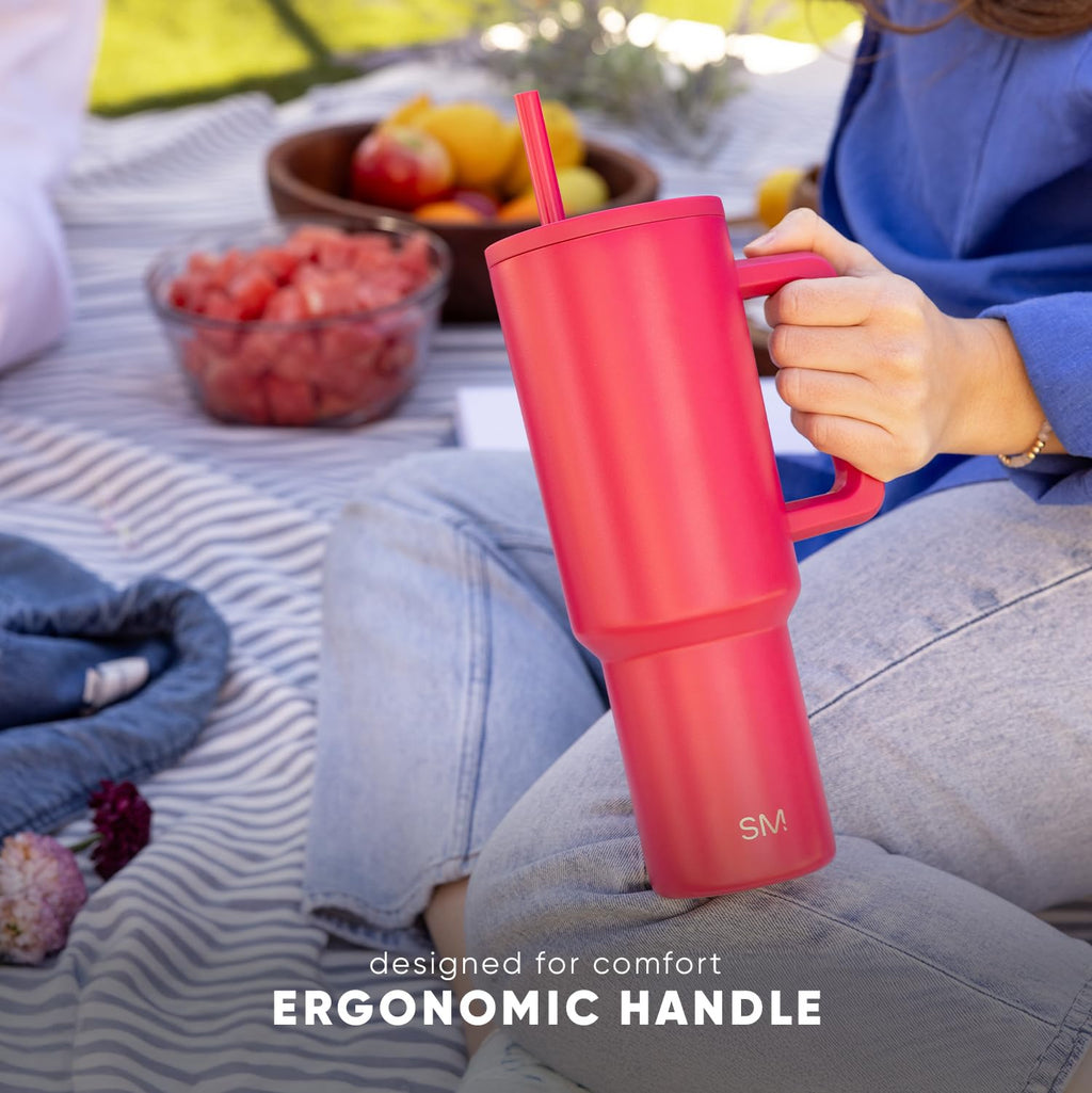 Simple Modern 40 oz Trek Tumbler with Handle and Straw Lid | Cup Holder Friendly Insulated Stainless Steel Travel Mug | Berry Twist
