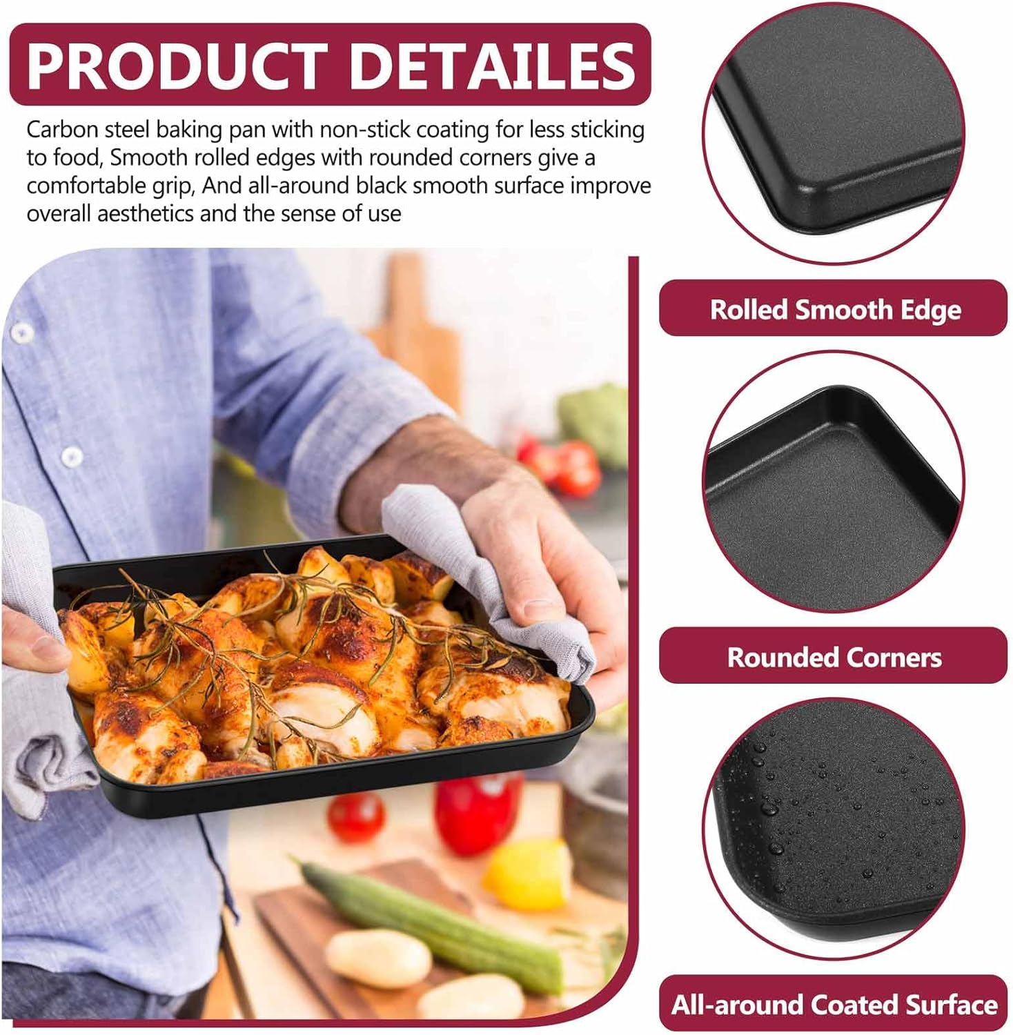 P&P CHEF Non-Stick 10.5 Inch Baking Cookie Sheet Pan - Sturdy Carbon Steel Oven Tray for Easy Cooking & Cleaning