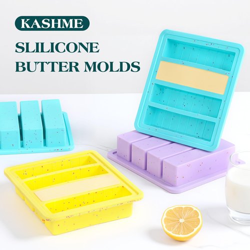KASHME 1 Pc Butter Mold With Stainless Steel Frame, Butter Mold For Homemade Butter, Nonstick Silicone Butter Stick Molds With Lid, Fits 4 Oz Standard Butter Stick Size(Aque)