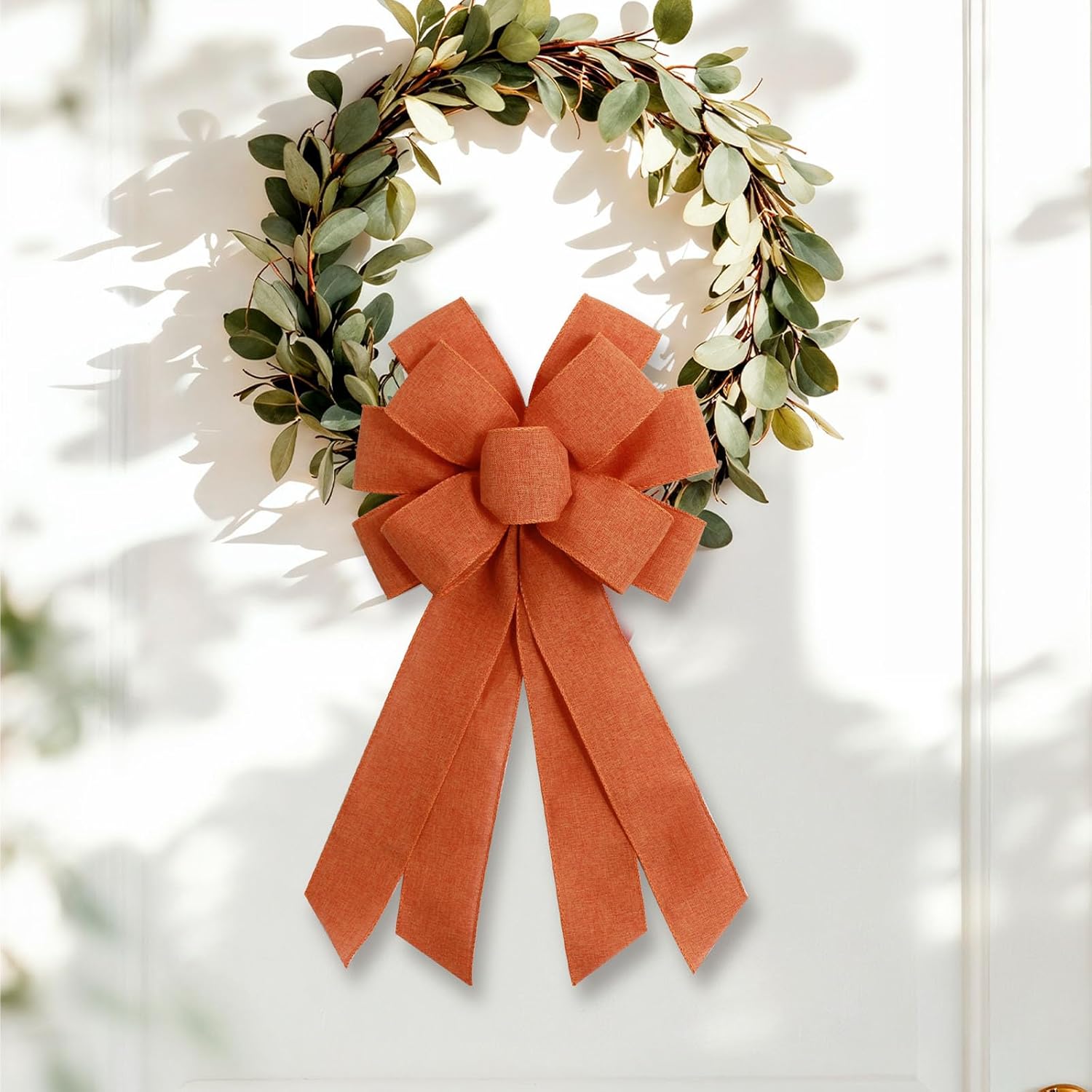 Orange Red Burlap Wreath Bow - 20 x 11 Inches | Perfect for Easter, Baby Showers & Home Decor