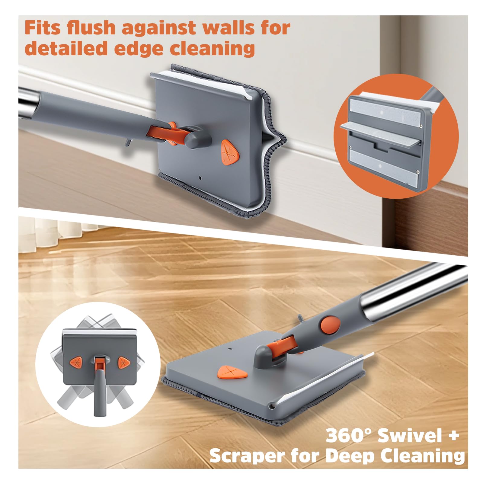 UIMO Wall Cleaner Mop with 94" Long Handle, 2-in-1 Triangle & Rectangle Head with Squeegee, 10 Washable Pads, Baseboard Cleaner Tool for Walls Scrubber, Ceilings, Windows, Glass, Fans, Doors, Corners