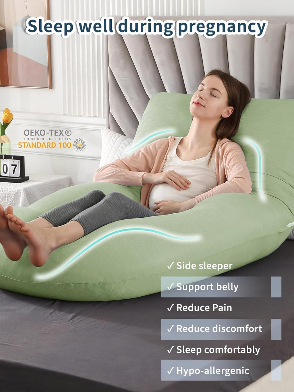 Wndy's Dream Pregnancy Pillow - 60 Inch Full-Body Support with Removable Velvet Cover for Comfort
