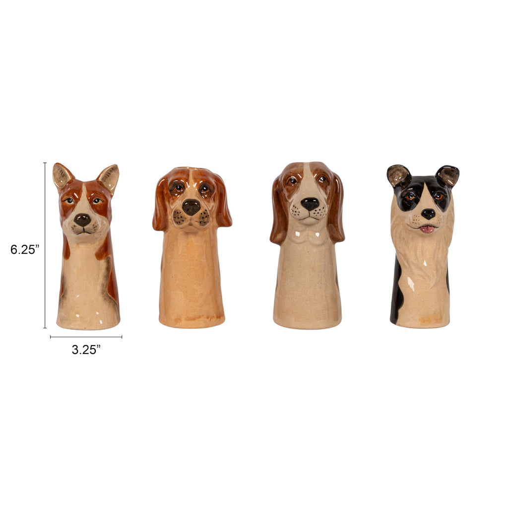 Creative Co-Op 4-Piece Hand-Painted Stoneware Dog Head Vase, Multicolor