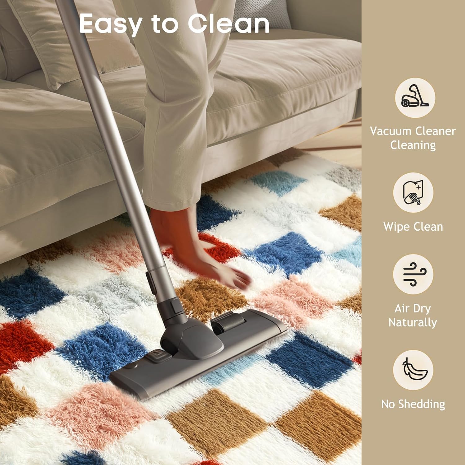 Ophanie Checkered Rainbow Rug - Colorful Fluffy Shag Area Rug for Living Room & Bedroom | 4x6 Furry Carpet