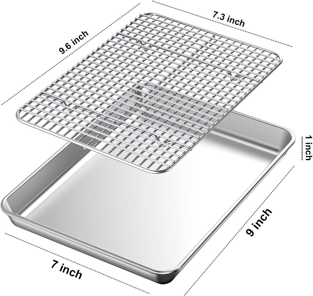 Wildone Baking Sheet Set - Stainless Steel Cookie Pans with Cooling Racks | 10 x 8 Inch, Non-Toxic & Easy Clean