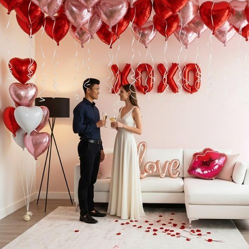 Galentine’s Day Decorations Pack – Heart Balloon Wall Kit with XOXO Balloons, Galentines Gang Banner & Hanging Hearts, Girls Night & Bachelorette Party Decor Set