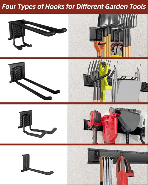 Heavy Duty Metal Garage Storage Organizer by [Brand Name] - 48-Inch Wall-Mounted Tool Rack with 8 Hooks for Shovels, Ladders, and Garden Tools