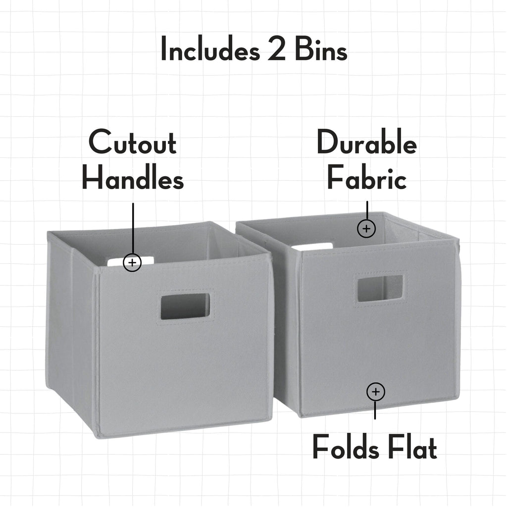 RiverRidge Book-Nook Tower Kids Bookshelf & Toy Storage Organizer with 3 Cubbies 2 Gray Folding Storage Bins and 6 Book Racks - Toy Organizer for Playrooms