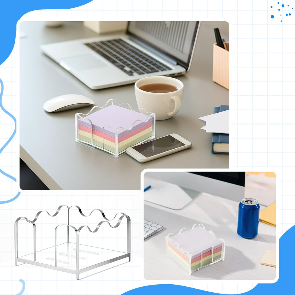AceOrbit 1pc Scalloped Acrylic Sticky Note Holder, 3x3 Inch Clear Cute Notepad Holder Sticky Note Dispenser with Wave Design, Thick Acrylic Desk Organizer for Office, Home, Dorm, Classroom Desk