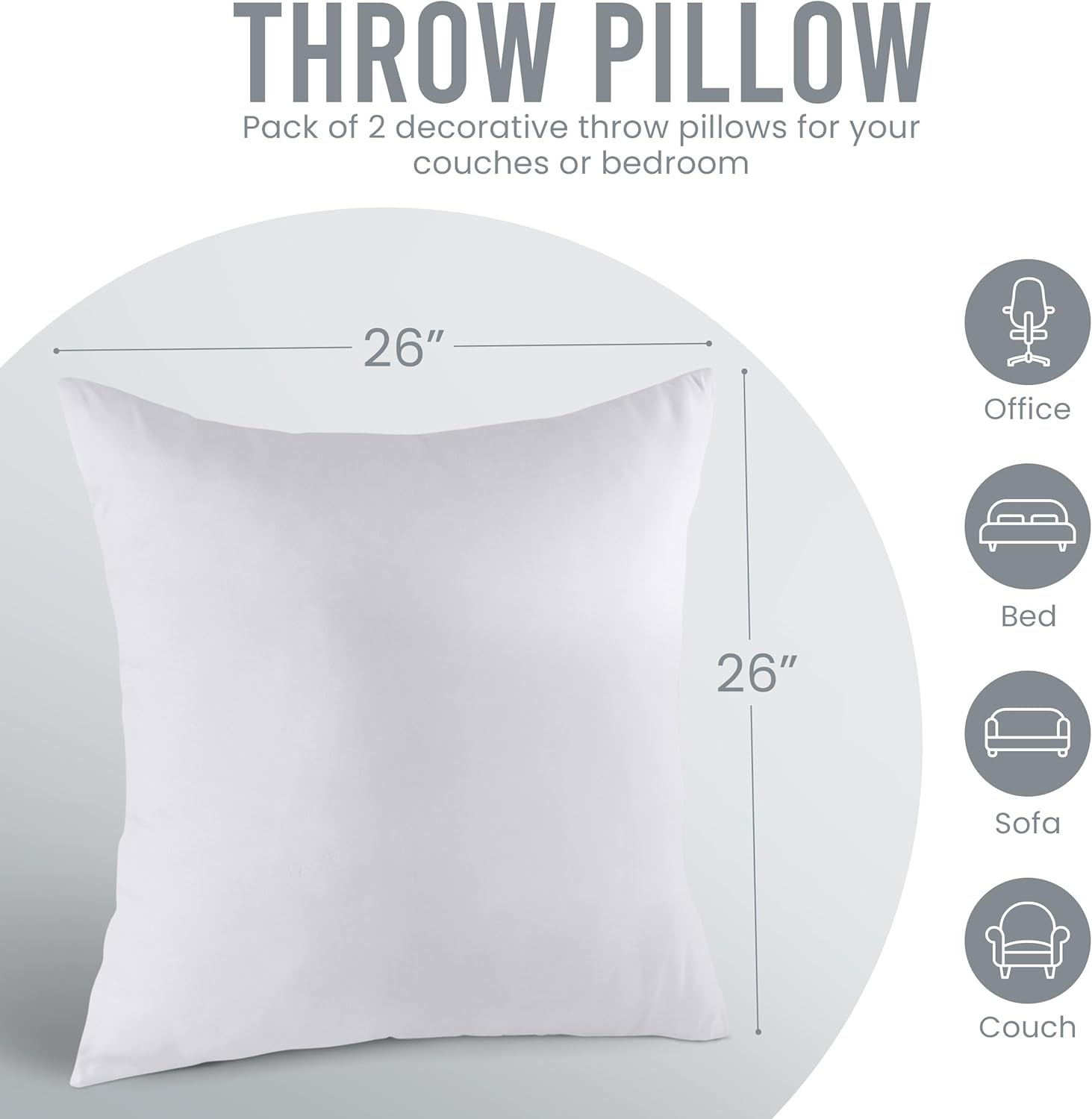 Utopia Bedding 26x26 Pillow Inserts - Set of 2 White Decorative Throw Pillows for Sofa & Couch - Soft & Fluffy Cushions