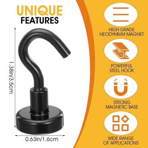 Limbeuuu 60 PCS Outdoor Hooks for Hanging String Lights, Balck Magnetic Hooks Strong 30lbs+ Hanging Party Light Wall Cable for Outside Cruise Cabin Refrigerator Fridge Grills Must Have