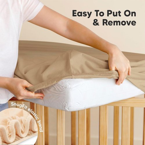 KeaBabies Organic Crib Sheets - 2-Pack Fitted Jersey Cotton for Boys & Girls | Soft & Breathable (Pecan, 52x28)