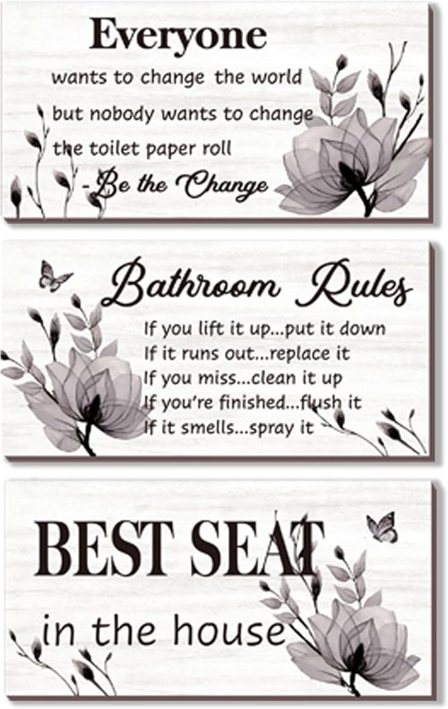 DonfenthY Black Wall Art Set - Rustic Farmhouse Bathroom Rules Signs, 10x5 Inch Wooden Decor