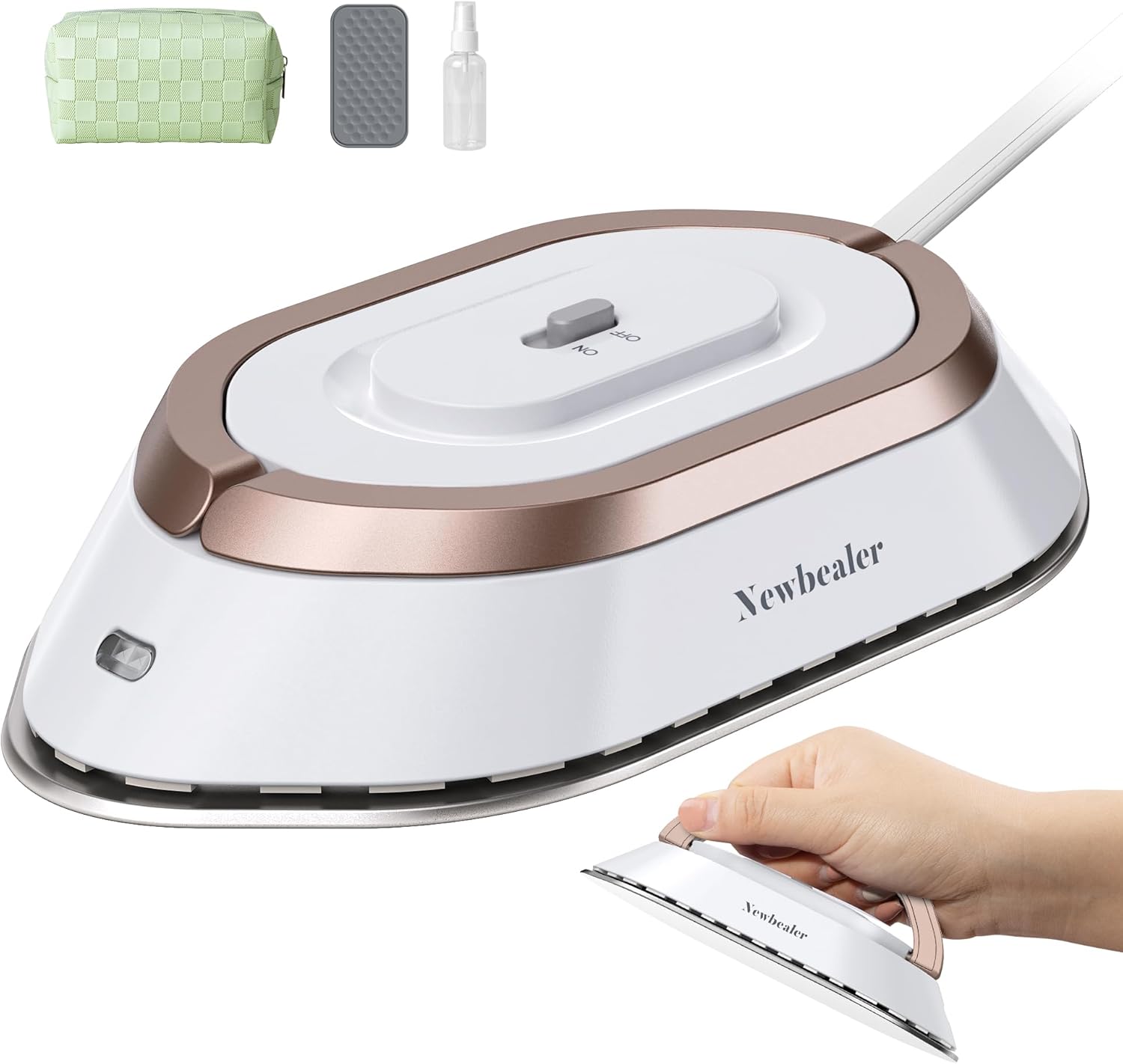 Newbealer Mini Travel Iron NB301 - Gold Wrinkle Remover with 2-Pack Zipper Storage Pouches & Waterproof Organizer Set