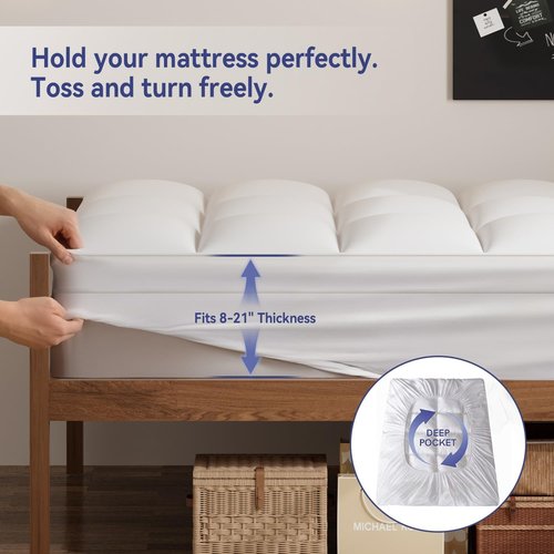ELEMUSE Twin Mattress Topper - Plush Soft Pillowtop for Back Pain Relief | Extra Thick Deep Pocket Design