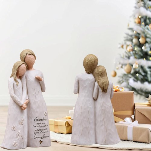 AUMELO Grandma Birthday Gifts from Granddaughter, Great Grandma Gifts for Birthday Christmas Mothers Day, Grandmother Granddaughter Embrace Hand-Painted Resin Figurine