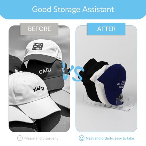 EMOMAS Acrylic Hat Organizer for Baseball Caps, 2 Pack Clear Hat Holder, Closet Hat Storage Holds 14 Caps, Hat Stand for Baseball Caps
