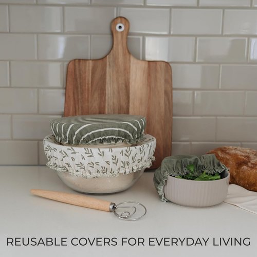 Beautiful Linen Cotton Blend Bowl Covers - Reusable Set of 3 for Bread Proofing | Fits Bowls 7" to 13" - Durable Sourdough Baking Accessories