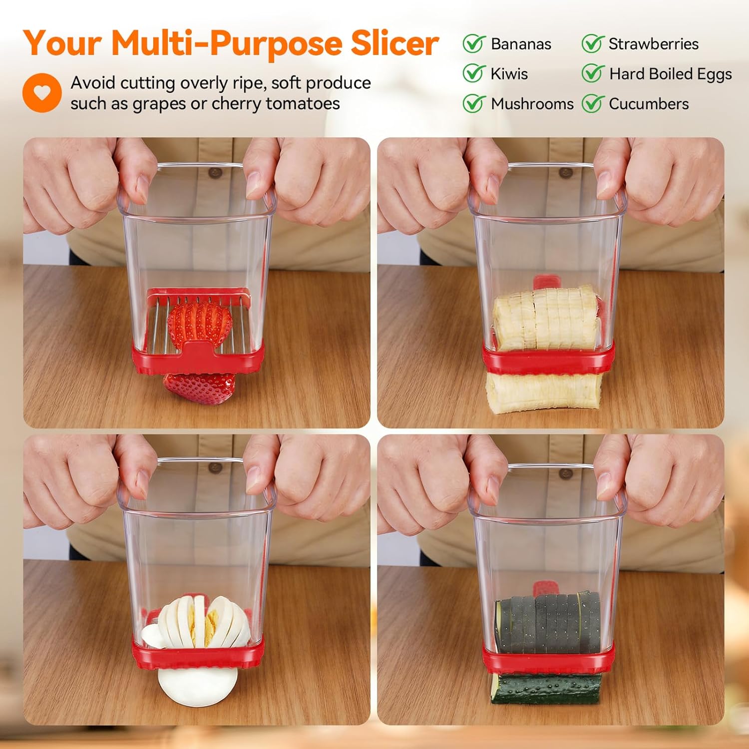 Skiennix Fruit Slicer Cup - Detachable Cutter for Quick Strawberry, Banana & Egg Slicing | Black & Red 2-Pack