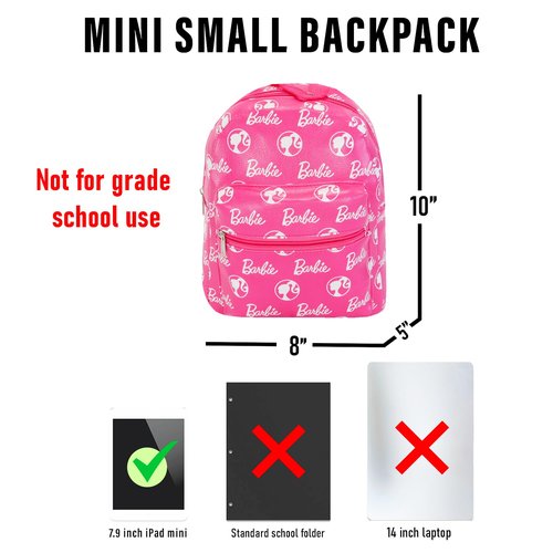 Barbie Mini Backpack for Kids Set - 10” Faux Leather Barbie Backpack with Front Pocket Plus Unicorn Button | Barbie Backpack Bundle for Girls